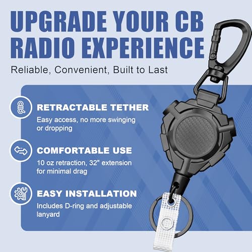 Image of Ezcora CB Mic Holder Retractable Microphone Keeper Heavy Duty CB Radio Retractable Hanger Tether, 32 inch Stainless Steel Cord, 12 inch Nylon Attachment Lanyard, D-Ring Mount Included