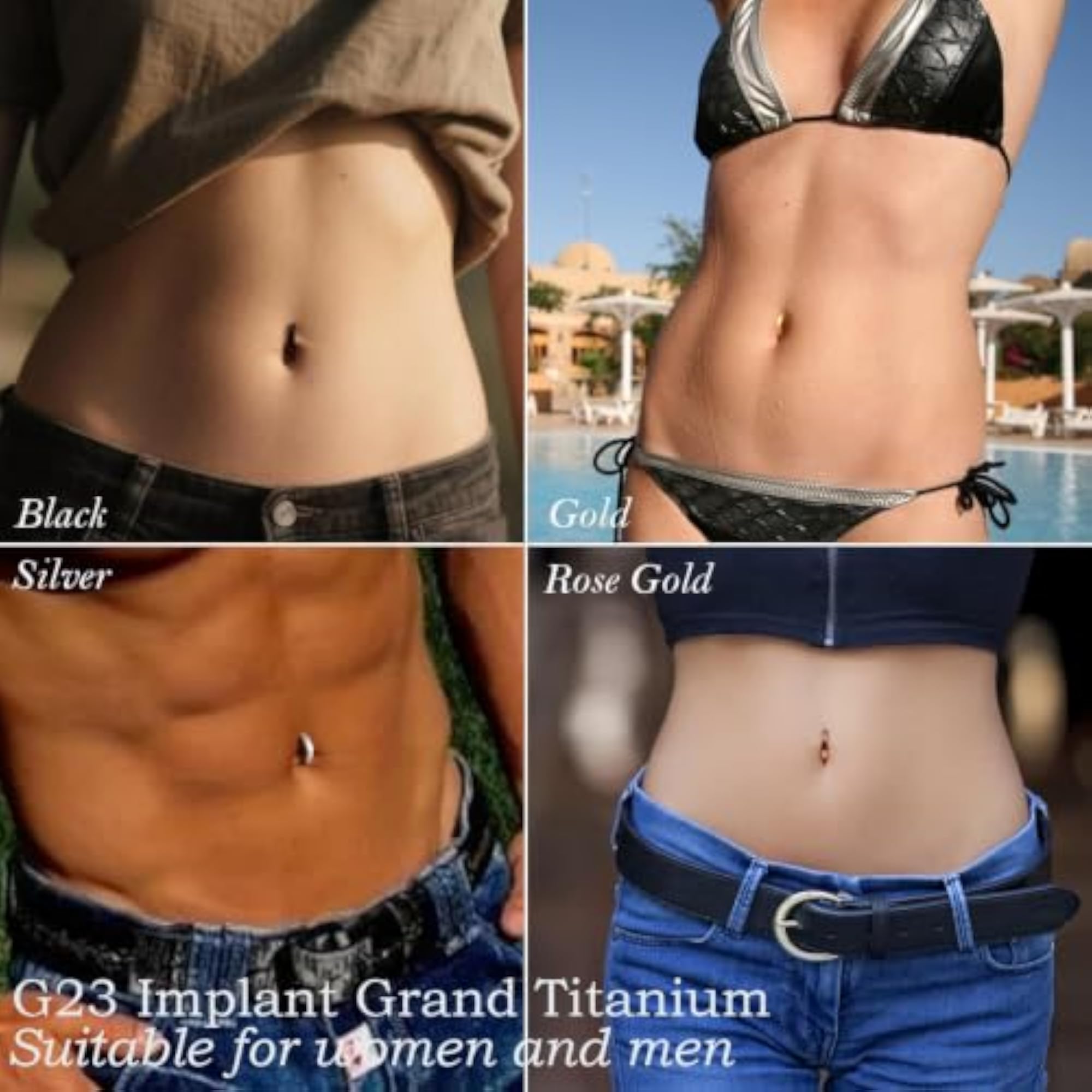 Women's Titanium Belly Button Clicker Ring, 14G Navel Piercing