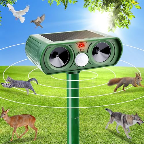 Preisvergleich Produktbild Solar Katzenschreck, Ultraschall Tiervertreiber Katzenabwehr, Wasserdicht Marderschreck mit PIR-Bewegungssensor Katzenschreck für Garten, Wirksam Gegen Katzen, Hunde, Marder, und Vögel Schädlineg