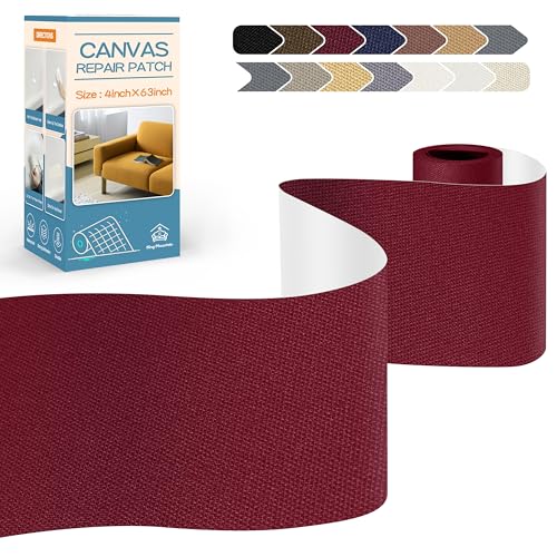KING MOUNTAIN Canvas Repair Tape,Outdoor Gear Patch, 4×63 Inches,Waterproof,Self-Adhesive for Repairing Boat Covers,Sun Shades,Sofas,Tents,Lounge Chairs,Awnings (Burgundy)