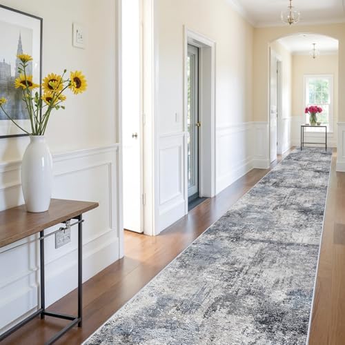 RUUGME 3x16 Runner Rug Hallway - Runner Rug Stain Resistant for Living Room Non Slip Indoor Entryway Rubber Backing Carpet Bedroom Kitchen Distressed Floor Decor Mat Machine Washable 3x16 Blue