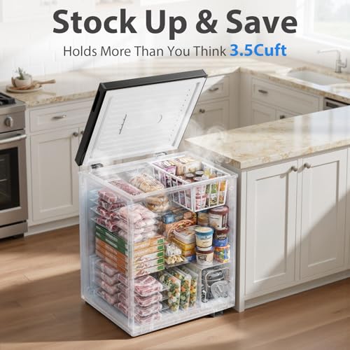 Image of LifePlus 3.5 Cu.Ft Small Deep Freezer, 7-Temp Adjustable Chest Freezer with Removable Basket, Ultra-Quiet, Energy Saving, Top Open Door for Apartment, Garage, Office