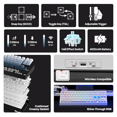 Image of EPOMAKER G84 HE Wireless Hall Effect Keyboard, 8K Polling & 8000mAh, SOCD & DKS, Gaming Keyboard with Fast Trigger & Adjustable Actuation, RGB Backlit, PBT Keycap, Hot-Swap, for Win /Mac (White)