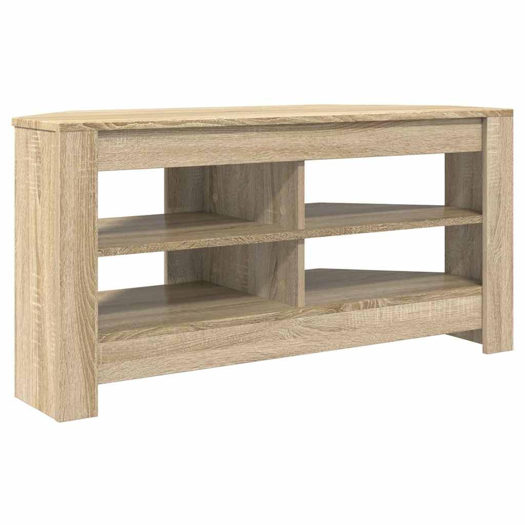 Meuble TV d'angle en chêne Sonoma pour optimiser l'espace et ranger vos consoles