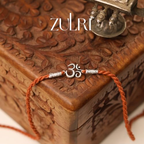 Image of 925 Sterling Silver Premium OM Luxury Rakhi for Bhai Cotton Thread | Rakshabandhan Rakhi With Fragrance Greeting Card & Roli Chawal and Certificate of Authenticity 925 Silver