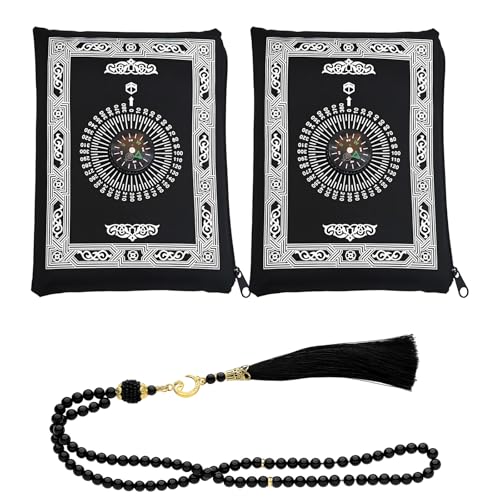DHDHCPZZ 3 Stück Gebetsteppich Gebetsteppich to Go Prayer Mat Mit Kompass Geeignet für Reisen Gebet Im Freien Täglicher Gebrauch (Schwarz)