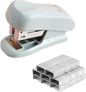 Blue Mini Strip Stapler,Portable Desktop Stapler,Stapler and Staples Set，Manual Strip Stapler,Antibacterial Mini Stapler with Ergonomic Grip for Office Home School (400 Staples)