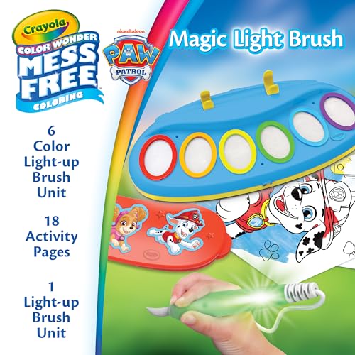 Image of Crayola PAW Patrol Color Wonder Magic Light Brush - Mess Free Painting Kit for Kids with Lightup Brush, Gift for Toddlers, Preschool Art Activities, Ages 3+