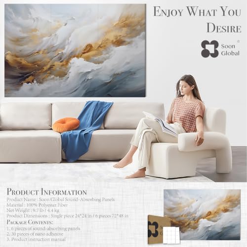 Image of Soon Global Acoustical Wall Panels, 72 X 48 Inches Art Acoustic Panels, Decorative Acoustic Panels, Acoustic Wall Panels, Sound Absorbing Wall Art, Whispers of Serenity