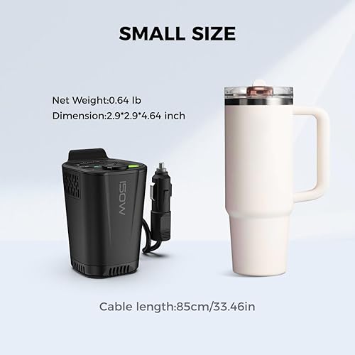 Miniatura 2 de Inversor de corriente para automóvil de 150 W, portavasos CC de 12 V a 110 V, adaptador de enchufe de automóvil, convertidor de salida para