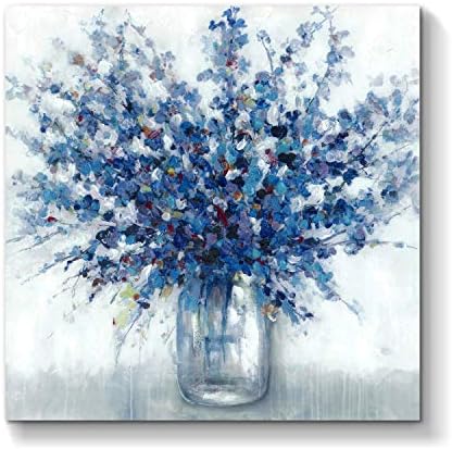 TAR TAR STUDIO Abstract Bouquet Canvas Wall Art: Blue Flowers in Vase Artwork Print Painting for Living Room Office ( 24''W x 24''H, Multiple Sizes )