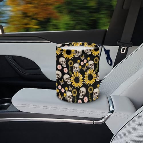Image of Skeleton Car Rubbish Bin Portable Waste Basket Bin Waste Auto Basket Can with Adjustable Strap
