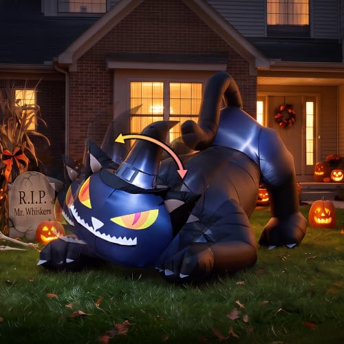 6FT Halloween Rotating Head Black Cat Outdoor Inflatables Decoration