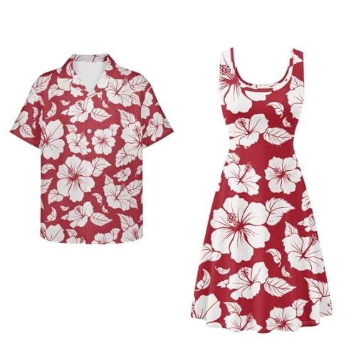 Image of Dreaweet Summer Dresses for Women A-Line Sleeveless Flowy Sun Dresses,Men's Casual Button-Down Shirts,Couple Matching Outfits