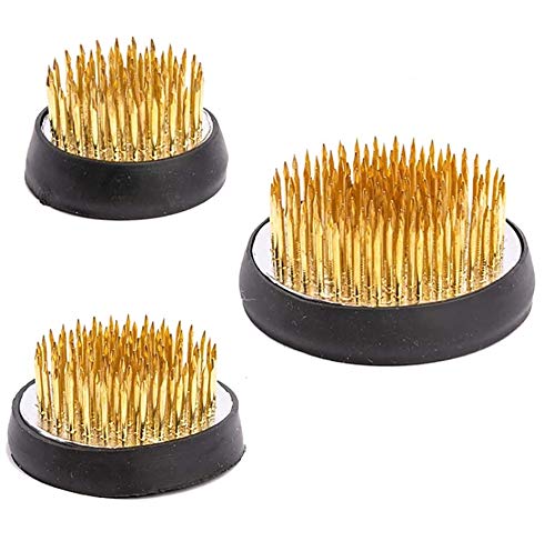3 Pcs Flower Frogs for Flower Arrangements Supplies, Japanese Flower Arranging Ikebana Kenzan, Pin Frogs for Flowers Holder with Rubber Base Flower Fixed Tools(Gold, 1.3 Inch, 1.57 Inch, 1.97 Inch)