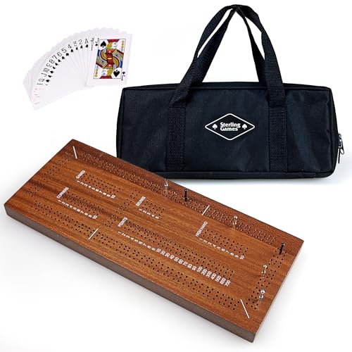 Juego de Cribbage Triple Track en Madera para 3 Jugadores de STERLING Games, Tablero de 13 Pulgadas con Clavijas Metálicas, Baraja de Cartas y Bolsa de Transporte miniatura 1