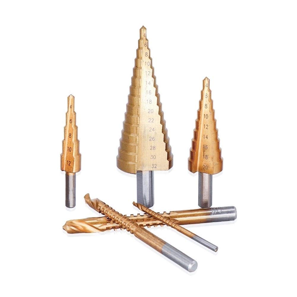 Broca escalonada, Brocas for metal, Broca escalonada de carburo Taladro for orificios de vástago recto Juego de brocas escalonadas HSS for herramientas eléctricas Broca for orificios de 3/6/8 mm Broca
