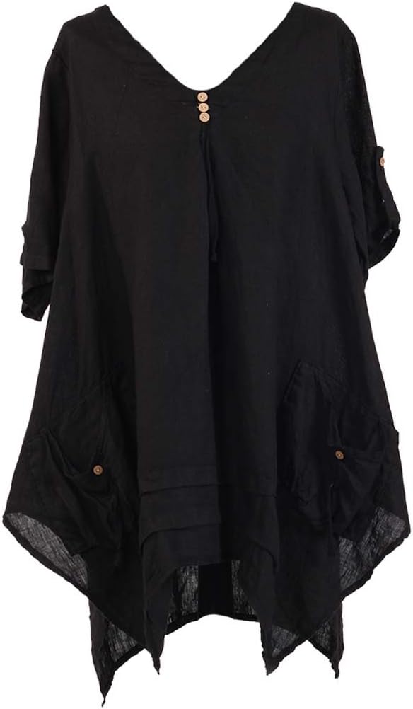 New Ladies Italian Quirky Lagenlook Tunic Top Women Linen Tunic Blouse Plus Sizes
