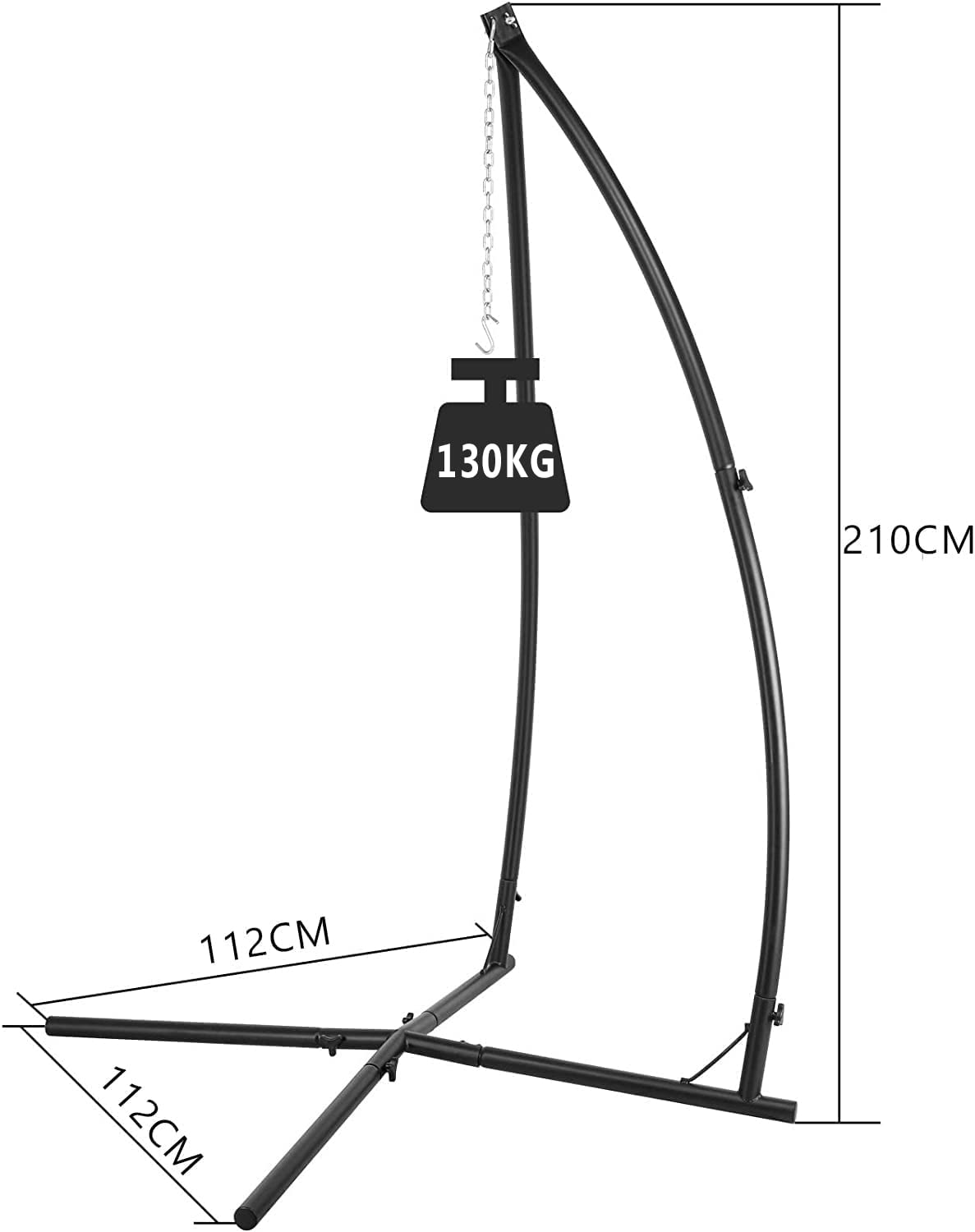 TLGREEN Stelaż na krzesło wiszące, obciążenie do 130 kg, fotel wiszący, stojak 210 cm, z hakami sufitowymi, wolnostojący metalowy stelaż, fotel wiszący ze stali, dla dzieci i dorosłych