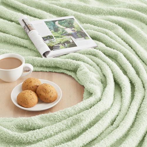 Image of CYMULA Knit Throw Blanket for Mint Green - Super Soft Lightweight Plush Fuzzy Fluffy Cozy Blankets and Throws for Sofa Bed, 60 x 80 inches