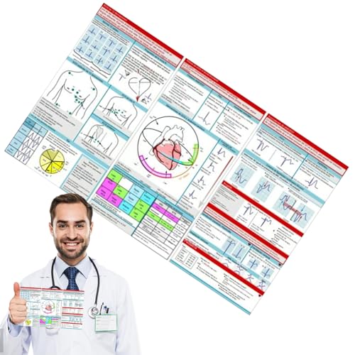Guía de bolsillo Ekg, diseño laminado triple de doble cara, cubre conocimientos electrocardiográficos básicos, tiras de telemetría ECG para referencia cardíaca médica ACLS y accesorios de regalo para