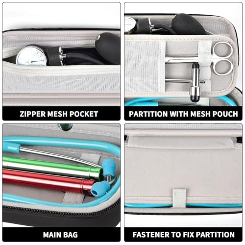 Image of Stethoscope Case Compatible with 3M Littmann Classic III / Lightweight II S.E / MDF Acoustica Deluxe Stethoscopes, Mesh Pocket for Blood Pressure Cuff and other Doctor & Nurse Accessories (Case Only)
