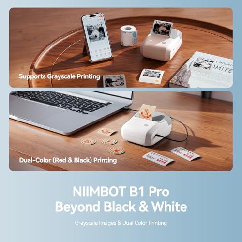 Image of NIIMBOT B1 Pro Label Maker, 300DPI HD Label Printer, Ideal for Photos,Stores,Notes,Study Graphics, Small Business, Built-in a Roll of Label(2 x 1.2 inches-White), Gray