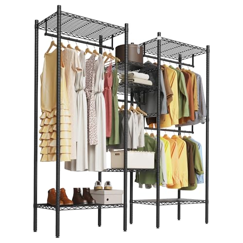 Heavy Duty Clothes Rack, Clothing Racks for Hanging Clothes, Freestanding Garment Racks with Shelves, Adjustable Closet Racks, 73.6" L x 17.3" W x 76.4" H, Max Load 1000LBS, Black - image 1