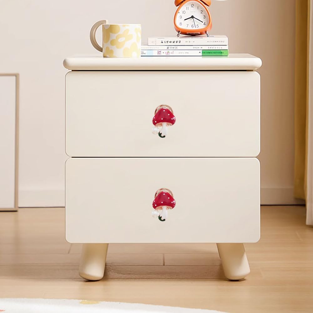 Mushroom Cabinet Knobs, Funky Drawer Knobs, 4PCS Zinc Alloy Single Hole Mushroom Shaped Pull Handle Knob for Dresser Drawer Cabinet Closet Pull Door Decorative Knob