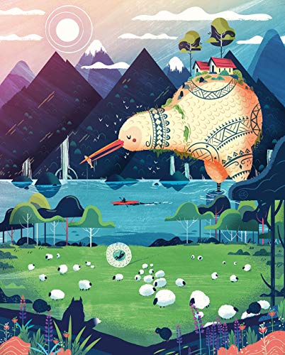 8x10 Whimsical New Zealand Landscape Art Print Kiwi Animal Print Studio Ghibli Miyazaki Fantasy Nature Print Travel Nursery Room Design Illustrated Print Kids Bedroom Decor Outdoor Print Cute Wall Art