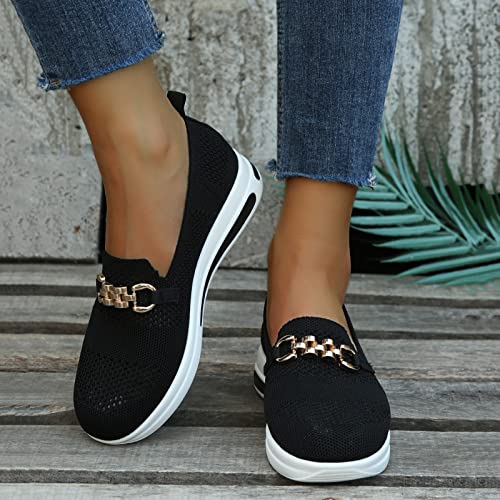 Women's Breathable Mesh Slip on Loafers Low Top Non-Slip Soft Sole Knitted Tennis Shoes Lightweight Platform Sneakers for Women Casual Outdoor Walking Shoes2
