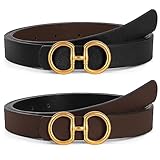 TRIWORKS Women Reversible Leather Belt for Jeans Pants Fashion Ladies Belt with Gold Buckle, C-Black+Coffee, Suit for Waist 38'-42'