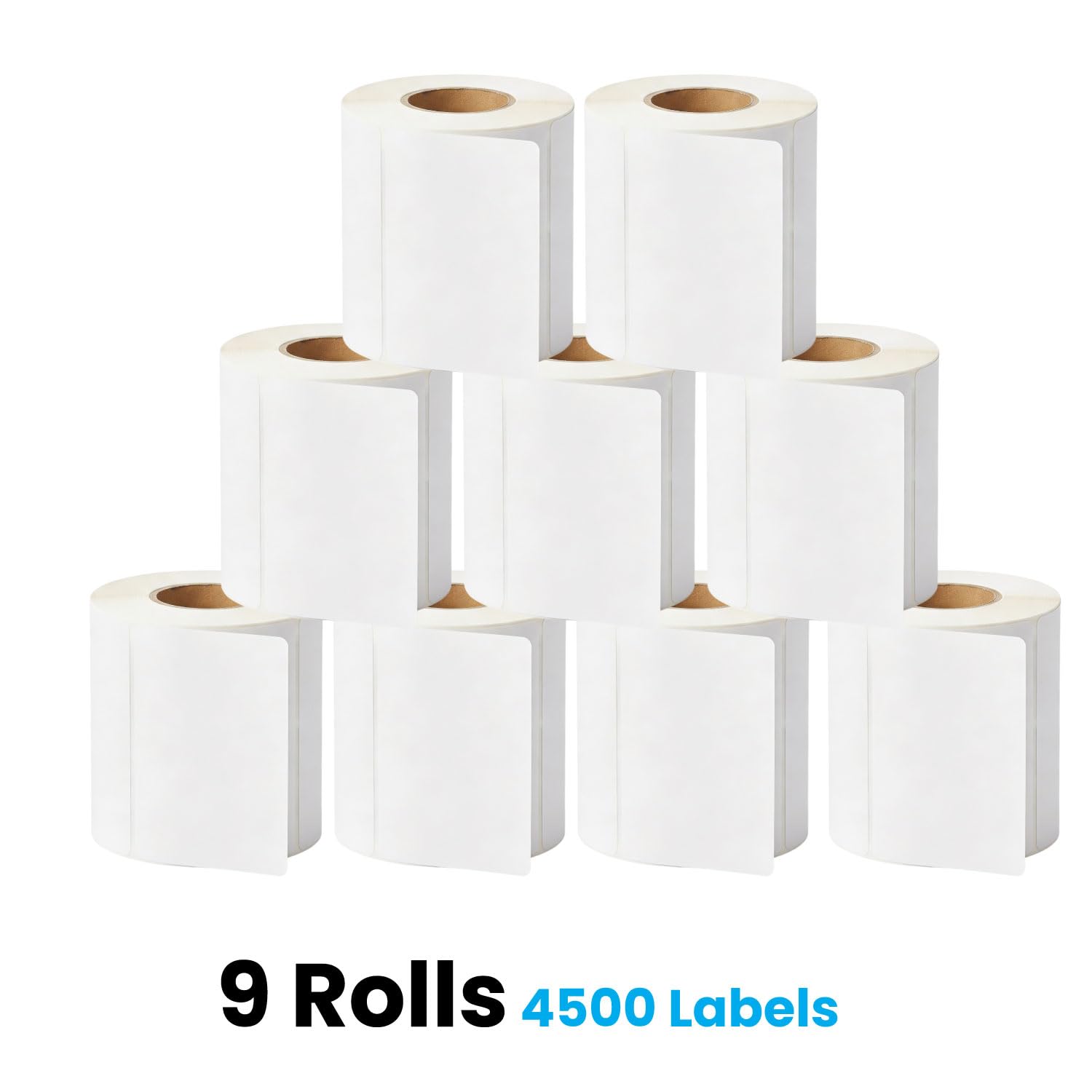 JOVS White Sticky Labels on a Roll 4x6 Thermal Labels, Pack of 9 (4500 Label) (100 × 150 mm / 4" × 6") | White Label Stickers Roll for Direct Thermal Printers, Shipping and Address Label.