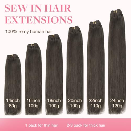 Image of GOO GOO Sew in Hair Extensions Real Human Hair, Weft Hair Extensions Human Hair, 1C Mocha Brown 24inch 120g, Weft Bundles Straight Silky Remy Hair
