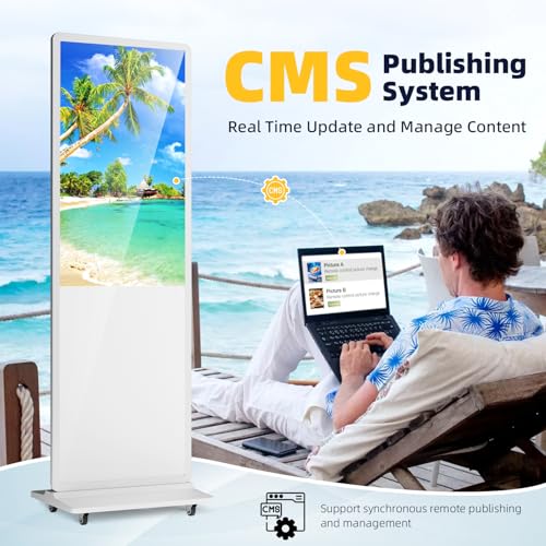 Image of MWE Digitaler Kundenstopper mit Touchscreen, 65 Zoll 4K Digitale Werbetafel, Interaktives Digital Signage Display, Stand Up Digital Display mit Android OS fur Werbedisplay, Mieten & Verkauf