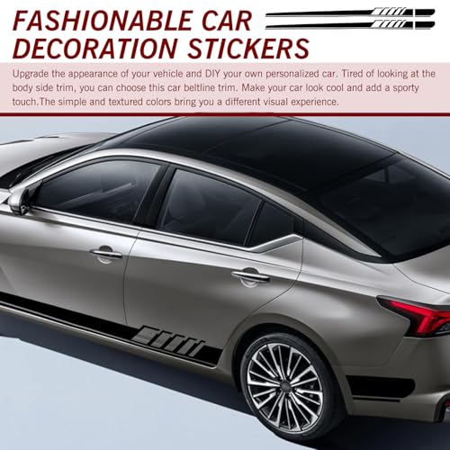 Image of 2 PCS Car Side Body Long Stripes Decals, 4.52In x 88.58In Vehicle Side Door Decorative Stripes, Universal Automotive Exterior Stickers Accessories for Most SUV Truck Car (Black)