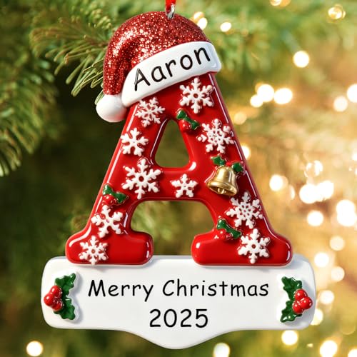 Image of Bemaystar Personalized Initial Christmas Ornaments 2026 - Custom Ornaments with Name, Personalized A-Z Letter Ornament, 3D Resin Name Ornament for Christmas Tree, Xmas Gifts for Family Kids Friends
