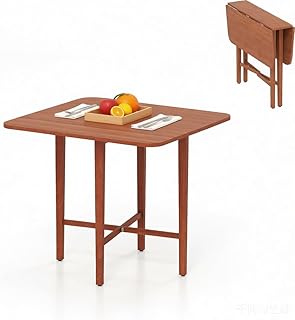 Tangkula 36" Foldable Square Dining Table, Kitchen Table w/Solid Rubber Wood Legs, Dual Drop Leaf Design, Farmhouse Diner Table for 2-4 People, Dining Room, Living Room,Restaurant