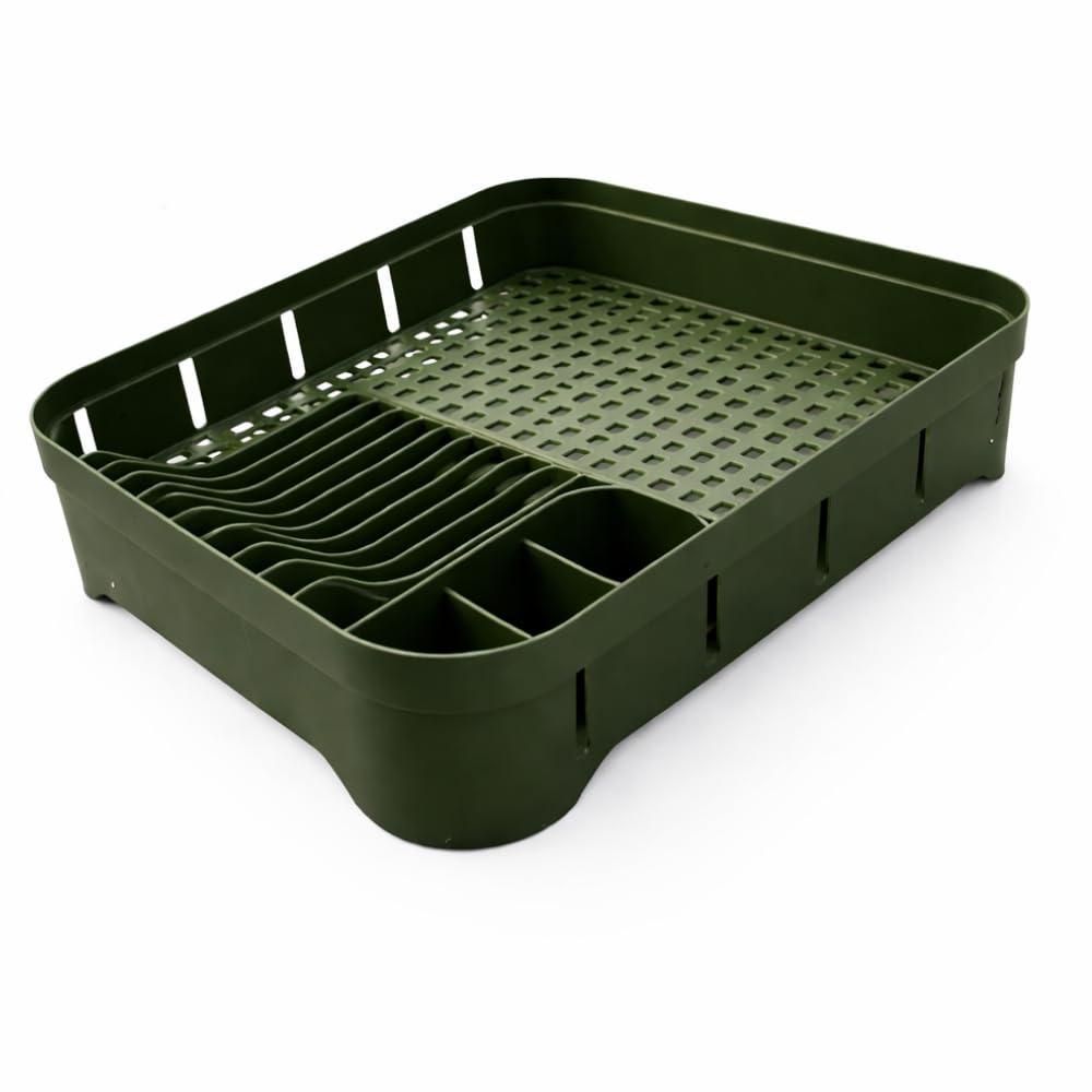 Escorredor de Louças Compacto com Porta Talheres, Base Perfurada para Secagem Rápida,