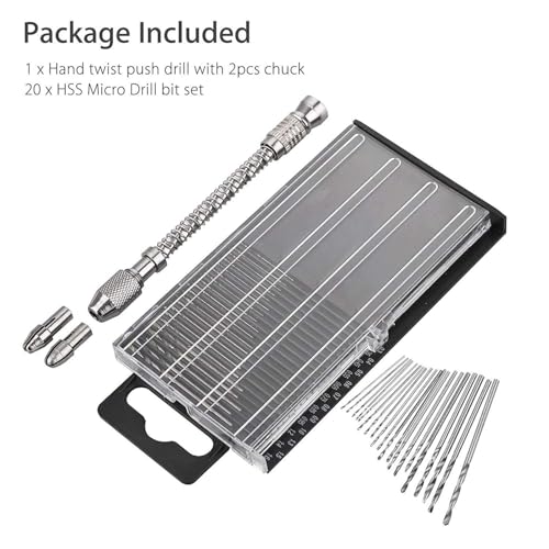 Linkstyle 21Stück Handbohrer Bit Set,Pin Vise Handbohr Mit,Turbo Doppelfutter HSS Mikrobohrer,Modellbau,Schmuck