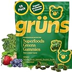 Gruns Adults Super Greens Gummies, Multivitamin Superfood Gummy Bears, Spirulina, Chlorella, Prebiotics & Fiber Gummies for Digestive Health, Adaptogens Supplement, 20 Vitamins & Minerals, 10 Count