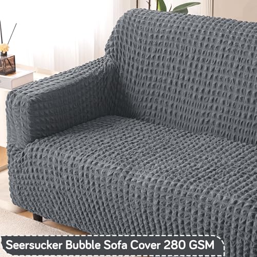 Image of HOKIPO 'Aria Nova' 280 GSM Elastic 2 Seater Bubble Sofa Cover Stretchable Slipcover, Dark Grey (AR-6209-DGRY)