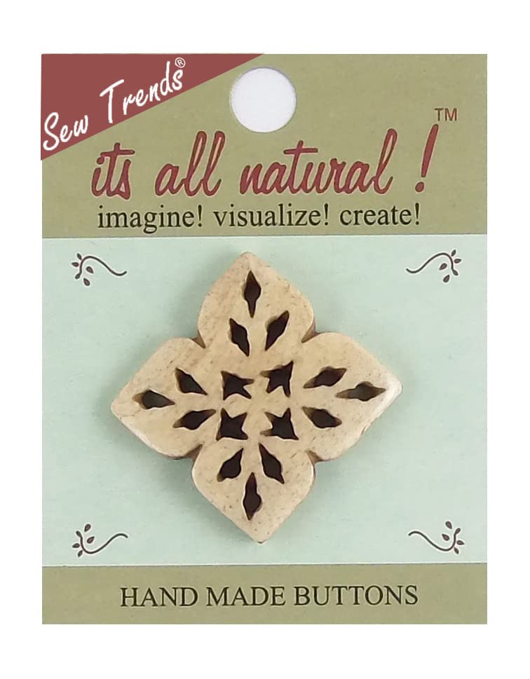 SEW TRENDS Handmade Natural Bone Buttons - Antique Ivory - 33x33mm - Aztec Flower Cut Out - 1 pc/pk. #1931