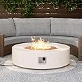 SUNBURY Outdoor 42inch Propane Fire Pit Table, 50,000 BTU Spotted White Patio Fire Table, Concrete Round Gas Fire Table w Lava Rocks