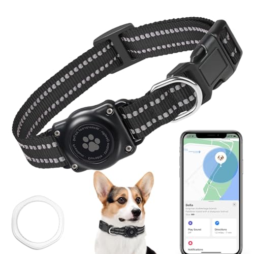 GPS Tracker Dogs, Mini GPS Dog with Dog Collar(iOS Only) No Monthly Fees Pet Waterproof Collars Works with Apple Find My Dogs GPS Portable Anti Lost Tracking Device (1 Pack)