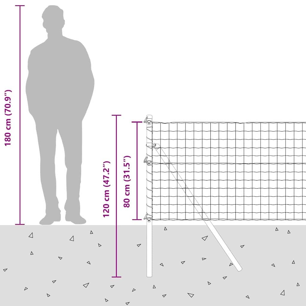 Ogrodzenie euro, montowane do podłoża, 10 x 0,8 m, stal ocynkowana, srebrna, z wytrzymałym wzornictwem, odporny na warunki atmosferyczne, łatwy montaż, idealne do ogrodu, na taras, działkę