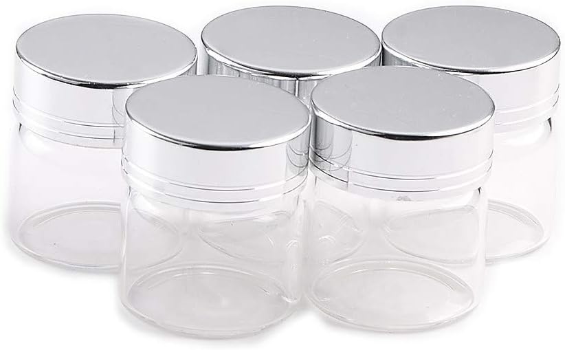 20ml Empty Jars Glass Bottle Storage with Aluminium Screw Lid Silver Metal Cap 6 units (6, 20ML-Silver Cap)