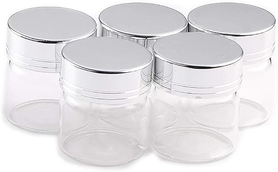 20ml Empty Jars Glass Bottle Storage with Aluminium Screw Lid Silver Metal Cap 6 units 6, 20ML-Silver Cap