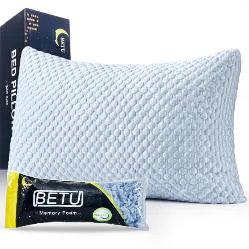 Image of BETU Cooling Pillow Queen Size, Breathable Shredded Memory Foam Cool Pillow for Hot Sleepers, Adjustable Soft Support Bed Pillows for Side, Back, Stomach Sleepers, 3D Honeycomb Breathable Cover