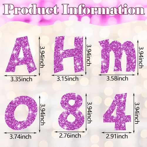 Image of Colarr 216 Pcs Glitter Bulletin Board Letters for Classroom Number Alphabet Punctuation Symbol Cutout 4'' Die-Cut Poster Letter with Adhesive Dot School Party Holiday Decor Display(Purple Pink)